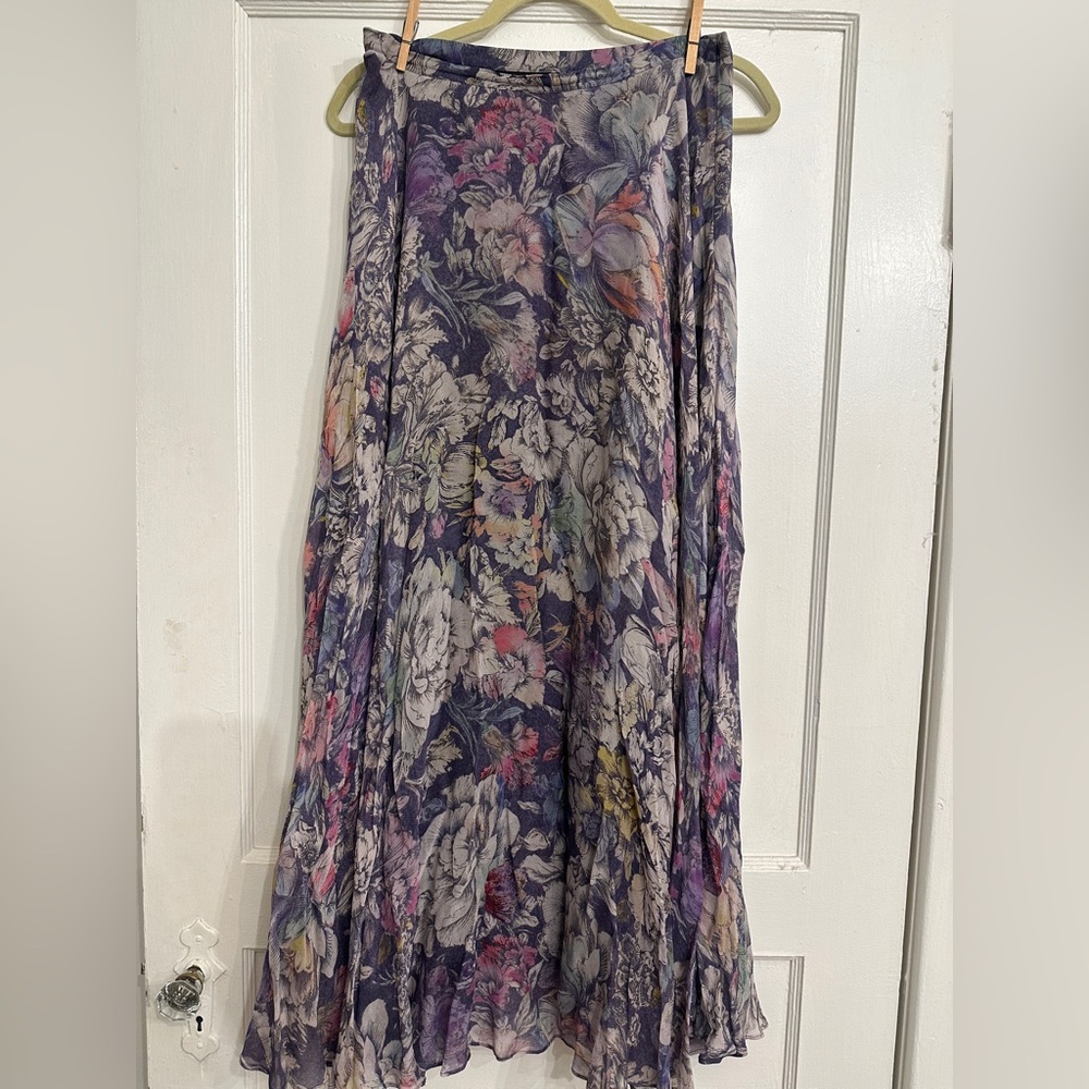 Anthropologie Purple and Pink Floral Long Skirt